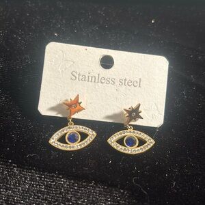 Evil Eye Earrings Gold Plated Stainless Steel Drop Earrings Blue Eye